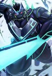 anthro armor blade_arm bodysuit clothing male muscular muscular_anthro muscular_male pecs red_sclera skinsuit solo supervillain tight_clothing kt0414143919 lifewonders live_a_hero monomasa canid canine canis domestic_dog husky mammal nordic_sled_dog spitz hi_res