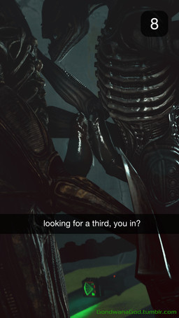 black_body black_skin bodily_fluids camera_view duo erection frottage genital_fluids genitals inviting male male/male open_mouth penile penis penises_touching precum sex standing text gondwanagod alien_(franchise) snapchat alien xenomorph 2017 3d_(artwork) 4k 9:16 absurd_res digital_media_(artwork) hi_res source_filmmaker_(artwork) url