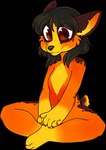 5_fingers anthro biped black_hair brown_eyes claws feet finger_claws fingers fur hair hindpaw navel notched_ear nude orange_body orange_fur paws simple_background sitting solo toe_claws transparent_background yellow_body yellow_fur zyira canid canine mammal 2016 alpha_channel digital_media_(artwork) shaded