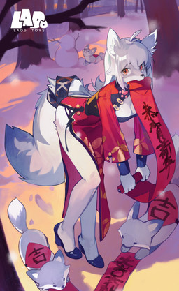 anthro asian_clothing breasts chinese_clothing cleavage clothed clothing east_asian_clothing female feral footwear fox_ears fox_tail fur grey_body grey_fur grey_hair group hair high_heels holidays looking_at_viewer medium_breasts red_eyes scroll_in_mouth shoes snow snowman text unknown_artist chinese_new_year ladotoys liya_alopex arctic_fox canid canine fox mammal true_fox 2025 absurd_res chinese_text hi_res translation_request