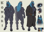 abs anthro belt biceps big_breasts blue_hair breasts butt clothing female genitals hair muscular muscular_anthro muscular_female nipples nude pose pussy robe solo neodokuro komari_azuul_(character) equid equine horse mammal model_sheet