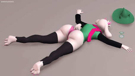 anthro big_butt butt clothed clothing crossdressing eyewear feet femboy fingers fur glasses grey_background hair hat headgear headwear horn long_ears lying male on_front panties scarf short_hair short_tail simple_background solo tail text thick_thighs toes underwear white_body white_fur white_hair wide_hips darkflash23 deltarune undertale undertale_(series) ralsei bovid caprine darkner goat mammal 16:9 2021 3d_(artwork) artist_name digital_media_(artwork) hi_res source_filmmaker_(artwork) widescreen