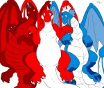 ambiguous_gender blue_body blue_scales claws group horn looking_at_viewer red_body red_scales scales slightly_chubby tail third-party_edit torenth mythology stalbon talonblaze dragon mythological_creature mythological_scalie scalie color_edit colored hi_res