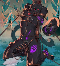 all_fours anal anal_hook anal_penetration angry anthro anthro_penetrated arms_tied arrow_pointing_to_crotch ball_rope ball_splitter balls bdsm black_nipples black_nose black_penis bodily_fluids body_writing bondage bound butt claws collar cross-popping_vein directional_arrow dripping drooling erection forest fully_bound fur gag gagged genital_fluids genital_rope genital_torture genitals grass grey_body grey_fur grey_tail hair halter hands_behind_head harness harness_gag humanoid_genitalia humanoid_penis kneeling leaking_precum legs_tied looking_at_viewer male male_penetrated markings navel nipple_fetish nipple_piercing nipple_play nipple_pull nipples nude on_grass on_ground open_mouth open_mouth_gag outside penetration penis penis_bondage penis_rope piercing plant pole precum precum_drip public public_nudity red_eyes restraints ring_gag rope rope_bondage rope_harness saliva solo submissive submissive_anthro submissive_male sweat sweatdrop tail tail_bondage tail_tied tent tied_to_pole toe_claws tongue tongue_out tree urethral urethral_penetration neysheli felid mammal pantherine digital_media_(artwork) hi_res shaded