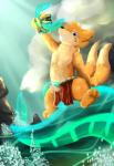 anthro beach blue_eyes bottomwear clothed clothing consentacles erection genitals grin ineffective_clothing ineffective_loincloth loincloth male outside penis seaside smile solo tentacles topless sirkiller nintendo pokemon buizel generation_4_pokemon pokemon_(species) digital_media_(artwork) hi_res