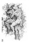 anthro antlers duo horn lying male male/male moss nude nude_male on_side outside plant rock smile spooning momamo inktober cervine deer elemental_creature mammal 2021 absurd_res hi_res monochrome traditional_media_(artwork)