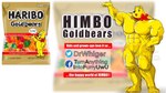 big_muscles black_eyes candy dessert food fur gummy_(food) gummy_bear_(food) huge_muscles male mascot muscular muscular_male ribbons smile solo text yellow_body yellow_fur dr.whiger haribo bear mammal himbo english_text watermark