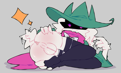 anthro anus balls black_sclera butt butt_focus clothing femboy fluffy fluffy_tail fur genitals grey_background hat headgear headwear looking_at_viewer lying male on_back on_side penis presenting presenting_anus presenting_hindquarters purple_eyes rear_view scarf simple_background solo star tail white_body white_fur wizard_hat latuk deltarune undertale_(series) ralsei bovid caprine goat mammal 5:3 absurd_res digital_media_(artwork) hi_res
