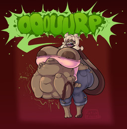 abdominal_bulge anthro areola belly big_areola big_belly big_breasts big_butt big_ears big_nipples breasts brown_body burping butt clothing death dominant dominant_female duo female female/female huge_breasts huge_butt nipple_slip nipples onomatopoeia organs overweight rumbling_stomach sharp_teeth sound_effects stomach teeth text torn_clothing vore fetishframe mocha_(whizzyondark) lagomorph leporid mammal rabbit hi_res