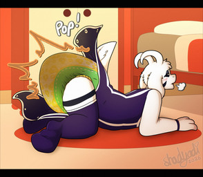 all_fours ambiguous_gender anthro bed bed_frame bedding black_body black_fur black_sclera black_stripes blanket blush blush_lines breath button_(fastener) button_pop clothed clothing curved_horn diaper dresser feces floppy_ears footwear fur furniture grey_eyelids half-closed_eyes head_horn heart_symbol horn inside legwear multicolored_body multicolored_fur narrowed_eyes onesie open_mouth orange_blanket pillow pooping pop_(sound_effect) purple_clothing purple_footwear purple_legwear purple_onesie purple_socks purple_thigh_highs purple_thigh_socks side_view snapsuit socks soiled_diaper soiling soiling_diaper solo sound_effects striped_body striped_fur stripes tail text thigh_highs thigh_socks two_tone_body two_tone_fur unclean_diaper used_diaper using_diaper wardrobe_malfunction wearing_diaper white_body white_ears white_fur white_horn white_tail shadyadi undertale undertale_(series) asriel_dreemurr asriel_dreemurr_(god_form) bovid caprine goat mammal monster 2026 artist_name full-length_portrait hi_res letterbox portrait signature