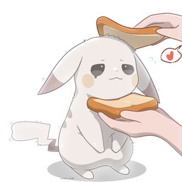 ambiguous_gender anthro bodily_fluids bread duo featureless_crotch female floppy_ears food fur grey_body grey_eyes grey_fur heart_symbol markings simple_background striped_markings stripes sweat sweatdrop tail sarent_stuff nintendo pokemon pokemon_pokopia peakychu generation_1_pokemon human mammal pikachu pokemon_(species) rodent 1:1 2025 hi_res signature