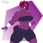 5_fingers abs anthro anthrofied bottomwear bra breasts broken_horn chest_tuft clothing eyelashes female fingers fur hair horn humanoid_hands inner_ear_fluff muscular muscular_anthro muscular_female navel pink_hair pink_tail purple_body purple_fur shorts solo sports_bra standing tail thick_thighs tuft underwear wraps astrum_(artist) friendship_is_magic hasbro my_little_pony my_little_pony:_the_movie_(2017) mythology tempest_shadow_(mlp) equid equine mammal mythological_creature mythological_equine unicorn 1:1 2022 absurd_res digital_media_(artwork) hi_res