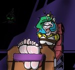 1_horn 5_toes anthro barefoot bdsm blue_hair blush blushing_feet bodily_fluids bondage bound breasts chair clothed clothed_anthro clothed_female clothing crown crying_laughing duo eyebrows eyes_closed feet female foot_fetish fur furniture green_hair green_sclera hair headgear horn humanoid_feet laugh looking_at_another motion_lines on_chair open_mouth open_smile pink_tongue plantigrade restraints rope rope_bondage sitting sitting_on_chair smile soles stocks submissive submissive_anthro submissive_female tears teeth tickle_fetish tickle_torture tickling tickling_feet toe_restraints toes tongue white_body white_fur red2870 friendship_is_magic hasbro my_little_pony mythology princess_celestia_(mlp) queen_chrysalis_(mlp) arthropod changeling equid equine mammal mythological_creature mythological_equine unicorn 2017