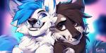 2019 2:1 arctic_fox black_nose blue_hair brown_body brown_eyes brown_fur brown_hair canid canine canis daniel_(kitakettu) digital_media_(artwork) duo eyebrows eyelashes fox fur hair kyander lutu mammal smile true_fox white_body white_fur wolf