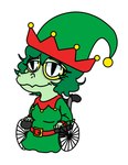 anthro breasts elf_costume elf_hat female freckles green_body green_hair green_scales grey_eyes hair hand_puppet holidays narrowed_eyes pupils puppet scales simple_background sitting slit_pupils smile snout solo vehicle wheelchair yellow_sclera garavakarian cavemanon_studios christmas i_wani_hug_that_gator olivia_halford baryonyx dinosaur prehistoric_species reptile scalie spinosaurid theropod colored hi_res