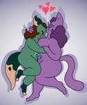 aftercare anthro blush bodily_fluids cuddling cum cum_on_belly cum_on_body duo ear_piercing eyewear face_in_chest female female/female fur genital_fluids glasses green_body green_fur gynomorph hearts_around_head intersex kissing_forehead overweight piercing purple_body purple_fur beanwater marlowe_(beanwater) sarah_delphi_(swagposs) american_opossum domestic_cat felid feline felis mammal marsupial absurd_res hi_res trans_(lore) trans_woman_(lore)