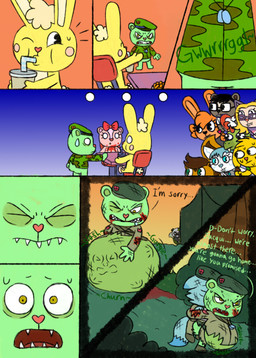 angry anthro army_uniform belly beret beverage big_belly blood blue_background blue_body blue_eyes bodily_fluids brown_body chair clothing color_coded_text container cotton_tail cup dog_tags drinking_straw female female_anthro food furniture green_body green_eyes grey_body hair hat head_tuft headgear headwear heart_nose heart_symbol huge_belly hyper hyper_belly ketchup light_body male male_anthro mitten_hands open_mouth orange_background orange_body pink_body plant prey_imprint ptsd purple_eyes rosy_cheeks saliva scut_tail sharp_teeth short_ears short_tail shrub simple_background sloshing_belly struggling struggling_prey sweat table tail teeth tent text tuft vore white_body yellow_body yellow_eyes nikko-kai-cutie happy_tree_friends cuddles_(htf) flippy_(htf) fliqpy_(htf) giggles_(htf) raff_(nikko-kai-cutie) bear canid canine canis chipmunk ground_squirrel lagomorph leporid mammal rabbit rodent sciurid wolf 2020 absurd_res comic english_text hi_res