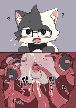 anal anal_penetration black_body black_fur black_nose blush bodily_fluids bow_tie claws confusion cum cum_in_ass cum_inside cute_fangs ejaculation excessive_cum excessive_genital_fluids eyebrows fangs fur genital_fluids half-closed_eyes heart_symbol inner_ear_fluff legs_up male motion_lines multi_nipple multicolored_body multicolored_fur narrowed_eyes nipple_fetish nipple_play nipple_suck nipples oblivious oblivious_sex onomatopoeia open_mouth orgasm pawpads penetration pink_inner_ear pink_pawpads question_mark questionable_consent restrained sensory_deprivation sex shaking_legs shaking_orgasm shuddering solo sound_effects spiral spiral_eyes struggling sucking sweat sweatdrop teeth tentacle_in_ass tentacle_penetration tentacle_sex tentacles text toe_claws tuft twitching twitching_leg twitching_tail two_tone_body two_tone_fur unaware_orgasm unawareacles white_body white_fur white_inner_ear_fluff zaramecatnyar reboot_(reboot) domestic_cat felid feline felis mammal hi_res japanese_text