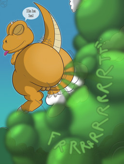 anthro balls blush blush_lines butt butt_jiggle canonical_scene claws dialogue fart fart_cloud fart_fetish farting_at_viewer flying genitals green_fart_cloud grunting hyper hyper_fart jiggling laugh laughing_at_viewer male midair name_in_dialogue nude nude_anthro onomatopoeia pokemon_speak powerful_fart relieved solo sound_effects tail tan_body teasing_with_butt text tongue tongue_out yellow_body neko_petter gon_(series) gon_(character) dinosaur prehistoric_species reptile scalie hi_res