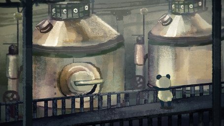 anthro biped black_body black_fur chibi detailed_background fur solo white_body white_fur araru bear giant_panda mammal 16:9 2020 hi_res widescreen