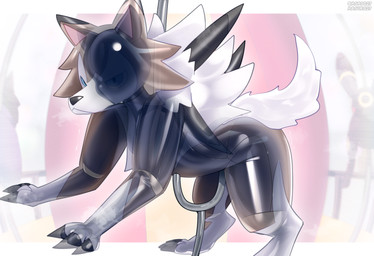 bitchsuit blue_eyes bondage_gear bound brown_latex claws clothing encasement feralsuit glistening glistening_latex glistening_mask latex latex_clothing latex_mask latex_skinsuit male mask paws shaking shivering skinsuit solo suspension tight_clothing maguro27 nintendo pokemon generation_7_pokemon lycanroc midday_lycanroc pokemon_(species) hi_res