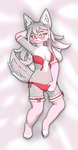 accessory anthro bed blush bow_ribbon bra bra_loose breasts clothed clothing dakimakura female fur furniture hair hand_on_panties heart_eyes heart_symbol heterochromia inner_ear_fluff legwear looking_at_viewer lying navel on_back open_mouth panties purple_eyes red_bra red_clothing red_panties red_underwear ribbons side-tie_panties simple_background smile solo tail thigh_highs touching_own_panties touching_panties touching_underwear tuft underwear underwear_only untied_bra white_body white_fur yellow_eyes nolanhaldam blender_eevee kaya_the_vixen canid canine fox mammal 3d_(artwork) absurd_res blender_(artwork) dakimakura_design digital_media_(artwork) hi_res