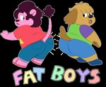 alternate_species anthro butt duo furrification male overweight overweight_anthro overweight_male sticker young sinood1e cartoon_network clarence_(series) steven_universe clarence_wendle steven_quartz_universe canid canine canis domestic_dog felid lion mammal pantherine alpha_channel crossover hi_res