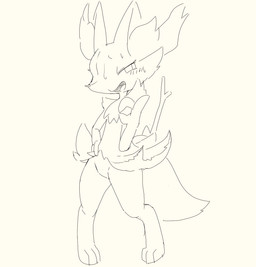 3_fingers 3_toes ambiguous_anthro ambiguous_gender anthro arm_tuft biped blush blush_lines bodily_fluids cheek_tuft chest_tuft digitigrade eyelashes facial_tuft featureless_crotch feet fingers flat_chested front_view gesture half-closed_eyes hand_gesture hand_on_hip hip_tuft inner_ear_fluff looking_at_viewer narrowed_eyes nude_ambiguous nude_anthro object_in_tail ok_sign open_mouth open_smile shoulder_tuft simple_background smile solo standing stick stick_in_tail sweat sweatdrop tail three-quarter_view toes tongue tuft white_background hurai_of_kaki nintendo pokemon braixen canid generation_6_pokemon mammal pokemon_(species) 2024 black_and_white digital_media_(artwork) full-length_portrait hi_res monochrome portrait sketch