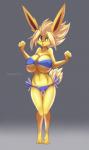 absurd_res anthro anthrofied big_breasts bikini breasts clothing eeveelution fan_character female generation_1_pokemon hi_res huge_breasts jolteon jolty looking_at_viewer nintendo nipple_outline open_mouth pokemon pokemon_(species) pokemorph simple_background solo standing swimwear tight_clothing tight_topwear topwear two-piece_swimsuit under_boob wide_hips wouhlven xaenyth