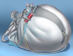 air_inflation anthro belly bicycle_pump big_belly blue_background blue_eyes foot_pump fur grey_body grey_fur hair half-closed_eyes hose hose_in_mouth hose_in_navel hose_inflation huge_belly hyper hyper_belly inflation inflation-ception leaning_on_belly male narrowed_eyes navel_fetish navel_penetration penetration pink_inner_ear simple_background solo standing unusual_penetration white_hair darksidesf bryan-gab canid canine canis domestic_dog husky mammal nordic_sled_dog spitz