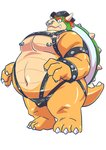 anthro belly biker_cap bulge clothing harness hat headgear headwear kemono leather leather_daddy leather_hat leather_headgear leather_headwear male overweight overweight_anthro overweight_male simple_background solo underwear white_background raozone mario_bros nintendo bowser koopa scalie 2020 hi_res