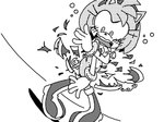 anthro blush blush_lines breasts clothing covering covering_breasts covering_crotch covering_self embarrassed exploding_clothing female solo surprise surprised_expression torn_clothing wardrobe_malfunction mario-grant sega sonic_the_hedgehog_(series) amy_rose eulipotyphlan hedgehog mammal 2022 dithering greyscale monochrome