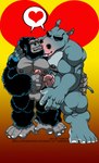 2009 anthro ape balls black_body black_fur common_hippopotamus cuddling duo erection fur genitals glans gor_(tomcat) gorilla grey_balls grey_body grey_nipples grey_skin haplorhine heart_symbol hi_res hippopotamid hippor_(tomcat) humanoid_genitalia humanoid_penis male male/male mammal masturbation muscular muscular_anthro muscular_male nipples nude penile penile_masturbation penis pink_glans primate romantic romantic_couple tomcat_(artist)