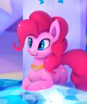 cutie_mark detailed_background eyelashes female feral fur hooves jewelry necklace nude pink_body pink_fur smile solo rodrigues404 friendship_is_magic hasbro my_little_pony pinkie_pie_(mlp) equid mammal animated short_playtime