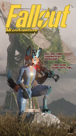 anthro bulge detailed_bulge dialogue femboy horn laser_rifle male outside solo text vault_suit wings sanythefox fallout microsoft sany_van_fox lagomorph mammal wolpertinger 3d_(artwork) absurd_res comic cover cover_art cover_page digital_media_(artwork) english_text hi_res