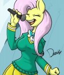 anthro anthrofied bow_(feature) bow_tie breasts clothed clothing electronics eyes_closed female fully_clothed happy microphone singing smile solo teeth drowzy friendship_is_magic hasbro my_little_pony fluttershy_(mlp) equid equine horse mammal pony digital_media_(artwork)