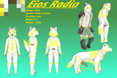 animal_genitalia anthro anus armor blush bodily_fluids clothed clothing colored_cum cum ear_piercing ear_ring feral fur genital_fluids genitals glowing glowing_markings hair looking_at_viewer looking_back looking_back_at_viewer male markings penis piercing presenting presenting_anus ring_piercing sheath simple_background solo unusual_bodily_fluids unusual_cum unusual_genital_fluids white_body white_fur yellow_markings valus_shadewalker eios_radia_(valus_shadewalker) canid canine canis mammal wolf absurd_res hi_res model_sheet