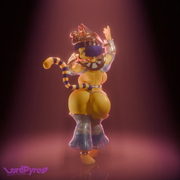 anthro armwear back_boob bare_back blue_hair breasts butt clothed clothing dancer_outfit female hair headgear headwear legwear looking_at_viewer looking_back looking_back_at_viewer markings narrowed_eyes pose raised_arm rear_view solo spotlight_beam striped_markings striped_tail stripes tail tail_markings thick_thighs translucent translucent_clothing uraeus wide_hips yellow_body lpyro9 warfaremachine_(modeler) animal_crossing nintendo ankha_(animal_crossing) warfare_ankha domestic_cat felid feline felis mammal 1:1 2025 3d_(artwork) digital_media_(artwork) full-length_portrait portrait
