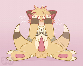 anthro badge balls blush cape claws clothing covering covering_face embarrassed erection fur genitals heart_symbol male motion_lines pawpads penis simple_background sitting solo spread_legs spreading tail tail_motion tailwag tricolor_fur jasucharm nintendo pokemon pokemon_mystery_dungeon spike_chunsoft abra generation_1_pokemon pokemon_(species) 5:4 colored digital_drawing_(artwork) digital_media_(artwork) hi_res line_art