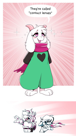 anthro armband barefoot black_clothing black_robe bracelet clothed clothing eyebrows eyelashes feet fur gloves green_clothing green_robe group hair hands_behind_back handwear horn humor jewelry multicolored_clothing multicolored_robe open_mouth pink_eyebrows pink_eyes pink_horn pink_scarf robe scarf sparkles spiked_armband spiked_bracelet spikes standing trio two_tone_robe white_body white_ears white_fur yellowhellion deltarune undertale_(series) kris_dreemurr ralsei susie_(deltarune) bovid caprine darkner goat human mammal reptile scalie 2021 hi_res