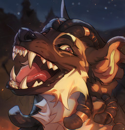 ambiguous_anthro ambiguous_gender anthro black_nose brown_body brown_eyes brown_fur cheek_tuft dreadlocks facial_tuft fangs fur glistening glistening_eyes looking_at_viewer neck_tuft night notched_ear open_mouth open_smile outside red_tongue smile solo teeth tongue tuft white_body white_fur justkiddinb canid canine mammal hi_res