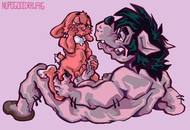 anthro duo frottage genitals lying male male/male masturbation on_back penile penis penises_touching sex soyuzmultfilm well_just_you_wait! volk_(wjyw) zayats_(wjyw) canid canine canis hare lagomorph leporid mammal rabbit wolf