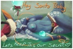 anthro blue_eyes border breasts clothed clothing eastern female hair heart_symbol holidays horn nipples non-mammal_breasts non-mammal_nipples solo tail text topless white_border white_hair caltroplay christmas mythology kejta santa_claus dragon mythological_creature mythological_scalie scalie english_text