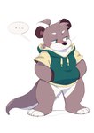 anthro biped blush clothing ellipsis hoodie simple_background solo topwear white_body apricotsammi mammal mustelid otter 2022 hi_res