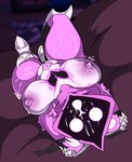 alternate_color anthro areola armor armored_boots big_breasts bodily_fluids breasts cum cum_on_face cum_on_leg empty_eyes eye_scar facial_scar female fur genital_fluids greaves hands_behind_head lactating looking_at_viewer lying milk nipples notched_ear nude obscured_face on_back open_mouth pink_body pink_fur pink_hood pink_pubes pubes purple_areola purple_nipples scar solo thick_thighs white_body white_eyes white_fur wide_hips satsuki_supreme epic_games fortnite raven_team_leader bear mammal hi_res