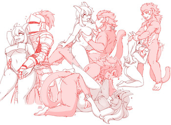 anthro armor breast_grab breast_play breast_suck breasts clothing cowgirl_position duo erection fellatio female female_on_top female_penetrated from_front_position genitals hand_on_breast heart_symbol kneeling kneeling_oral_position knight legs_together looking_at_another looking_at_partner looking_pleasured lying male male/female male_on_bottom male_penetrating male_penetrating_female missionary_position on_back on_bottom on_top oral penetration penile penis sex spread_legs spreading standing sucking tail under_boob vein veiny_penis warrior iriedono mythology tori_(iriedono) dragon haplorhine hybrid mammal monkey mythological_creature mythological_scalie primate scalie digital_media_(artwork) sketch_page