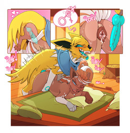 animal_genitalia animal_penis animal_vulva blush bodily_fluids canine_genitalia canine_penis canine_vulva cum cum_in_vagina cum_inside doggystyle ejaculation erection female female_feral female_penetrated feral feral_on_feral feral_penetrated feral_penetrating feral_penetrating_feral from_behind_position gaping gaping_vagina genital_fluids genital_piercing genitals gynomorph gynomorph/female gynomorph_feral gynomorph_penetrating gynomorph_penetrating_female intersex intersex/female intersex_feral intersex_penetrating intersex_penetrating_female knot knot_root knotted_penis knotting large_penetration penetration penile penile_penetration penis penis_piercing piercing pull_out scarf sex size_difference smaller_penetrated vaginal vaginal_knotting vaginal_penetration vulva atta_catto conditional_dnp nintendo pokemon pokemon_mystery_dungeon spike_chunsoft fan_character gelsey eeveelution generation_1_pokemon jolteon pokemon_(species) vulpix colored detailed digital_drawing_(artwork) digital_media_(artwork) hi_res trans_(lore) trans_woman_(lore)