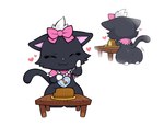 anthro big_butt black_body black_fur box_(hajimeyou654) butt butt_jiggle cake cutlery dessert diana_(jewelpet) domestic_cat eating eating_food eyes_closed felid feline felis female food fork fur furniture hair heart_necklace hearts_around_head jewelpet jewelry jiggling kitchen_utensils kneeling lace mammal munchkin_cat necklace raised_tail sanrio sega sega_fave shawl solo table tail thick_thighs tools white_hair