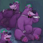 1:1 anthro anus balls bear belly bodily_fluids boskov_the_bear cartoon_network evil_con_carne foreskin fur fuzzy_balls genital_fluids genitals glitter_trap_boy heart_symbol hector_con_carne hi_res humanoid_genitalia humanoid_penis male mammal orgasm_face overweight overweight_anthro overweight_male penis precum purple_body purple_fur solo the_grim_adventures_of_billy_and_mandy toony