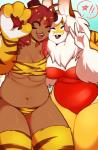 alternate_species anthro big_feet breasts brown_body brown_fur buckteeth chest_tuft cleavage clothed clothing countershading dark_body dark_skin duo eyes_closed fangs feet female fur hair lips long_hair makeup navel panties red_hair red_lips slightly_chubby smile standing stripes teeth thick_thighs tongue tuft under_boob underwear white_body white_fur white_hair yellow_body yellow_fur redrabbu buxbi_(character) rabbu animal_humanoid felid felid_humanoid humanoid lagomorph leporid mammal mammal_humanoid pantherine pantherine_humanoid rabbit tiger tiger_humanoid 2017 hi_res